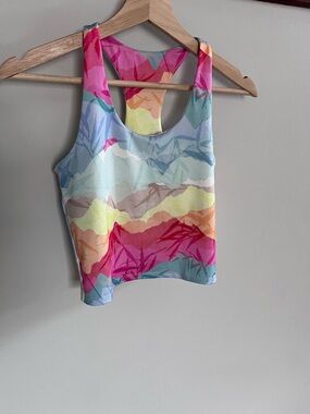 Pro Player Womens Mountain Print Racerback Crop Tank Top with Shelf Bra Small